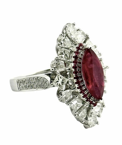 Bague 55 Bague marquise en or avec diamants et rubis naturel 58 Facettes