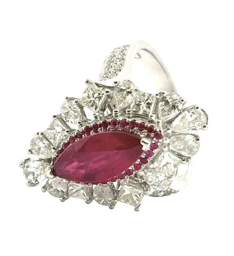 Bague 55 Bague marquise en or avec diamants et rubis naturel 58 Facettes