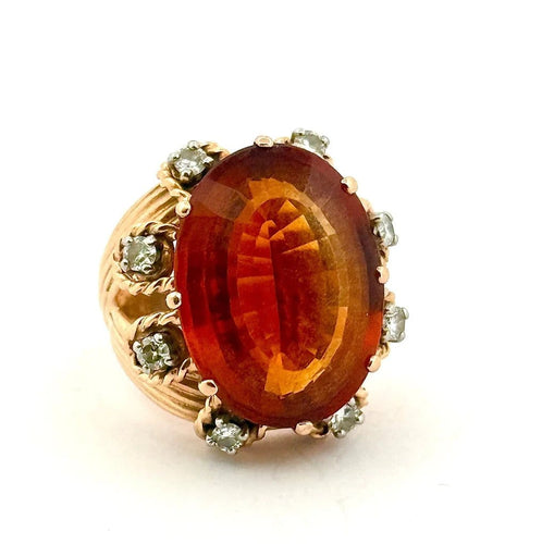 Bague 54 Bague ancienne en or jaune 18 carats, citrine et diamants 58 Facettes