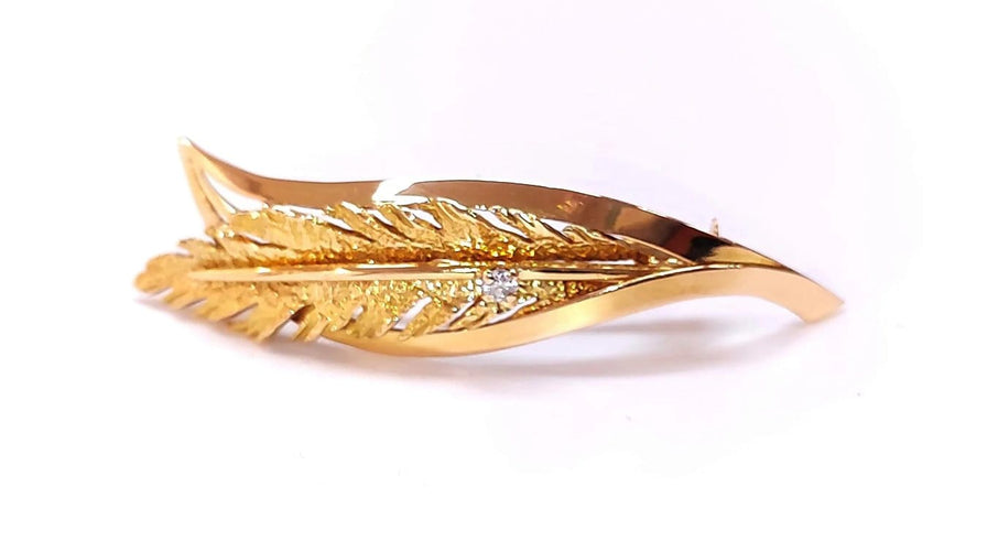 Broche Broche feuille en or jaune 18k avec diamant 58 Facettes RA-615/3