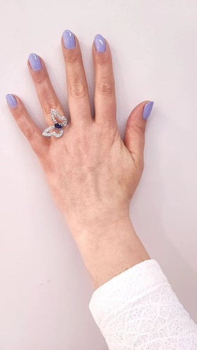 Bague 54 Bague papillon en or blanc 18K, iolite et diamants 58 Facettes Pap/dt-iol