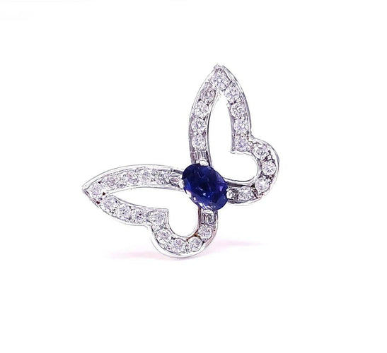 Bague 54 Bague papillon en or blanc 18K, iolite et diamants 58 Facettes Pap/dt-iol