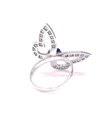 Bague 54 Bague papillon en or blanc 18K, iolite et diamants 58 Facettes Pap/dt-iol