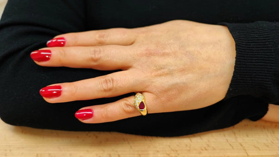 Bague 54 Bague jonc en or jaune 18K rubis et diamants 58 Facettes Bag-Ameng