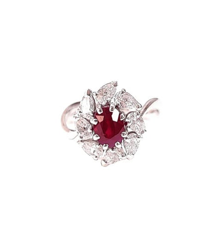 Bague 54 Bague marguerite en or blanc 18K rubis et diamants 58 Facettes Bag.Ent.Rub.F-23