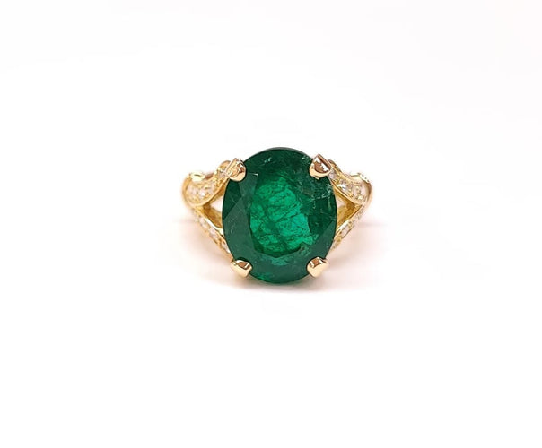 Bague 54 Bague en or jaune 18K avec émeraude et diamants 58 Facettes BAG.EMER.XL