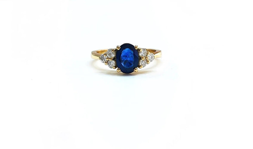 Bague 55 Bague en or jaune 18K au saphir 1,33 ct et diamants 58 Facettes Bag.Ov.6Dt.FA34S