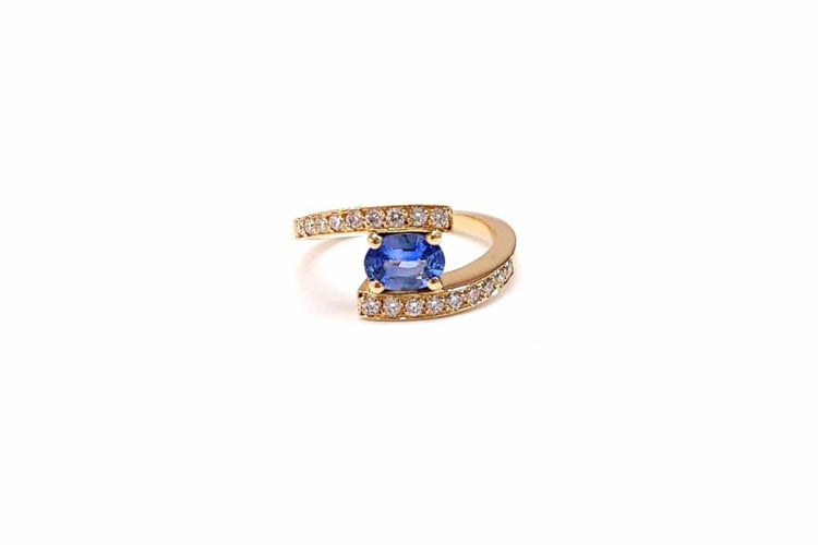 Bague 54 Bague saphir et diamants en or jaune 18K 58 Facettes Bag.Pce.Sa.FA.39