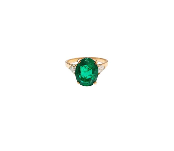 Bague 56 Bague en or jaune 18K émeraude 4,65 ct et diamants poire 58 Facettes Bag.Em.2Pr.FA.40
