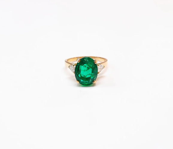 Bague 56 Bague en or jaune 18K émeraude 4,65 ct et diamants poire 58 Facettes Bag.Em.2Pr.FA.40
