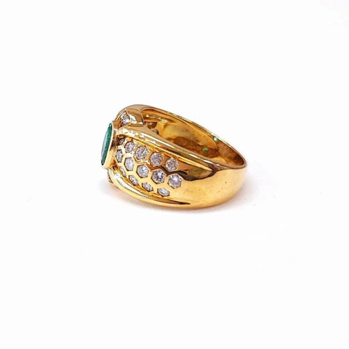 Bague 56 Bague en or jaune 18K avec émeraude et diamants 58 Facettes BAG.EMER.ALV.