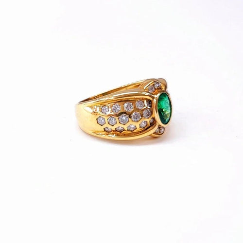 Bague 56 Bague en or jaune 18K avec émeraude et diamants 58 Facettes BAG.EMER.ALV.