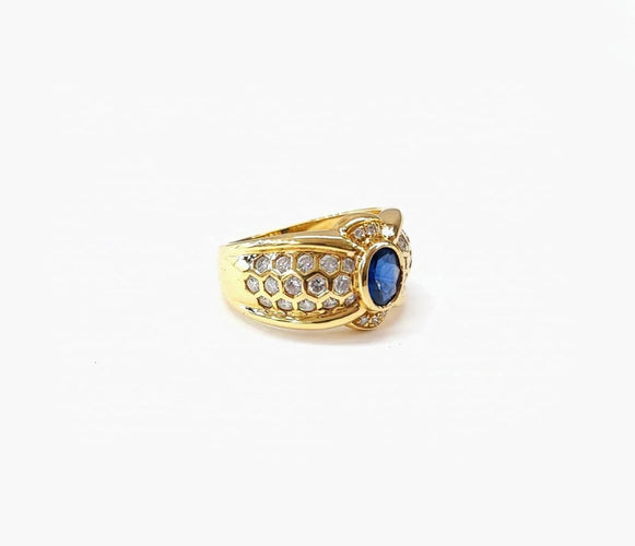 Bague 56 Bague saphir et diamants en or jaune 18K 58 Facettes Bag.saph.alveol