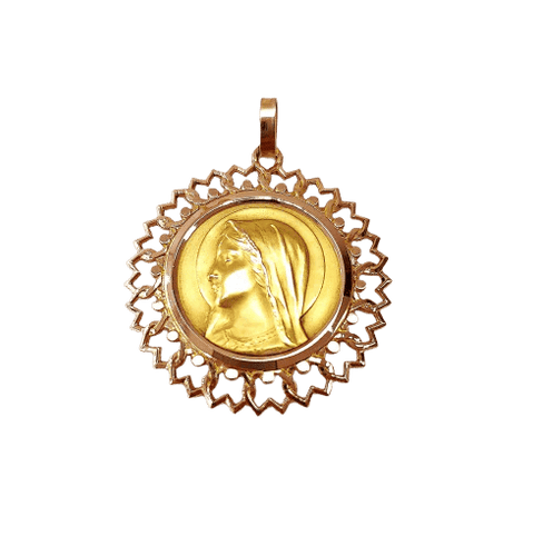 Pendentif Médaille Vierge cerclée en or jaune 18K 58 Facettes Med.Vierge.1369