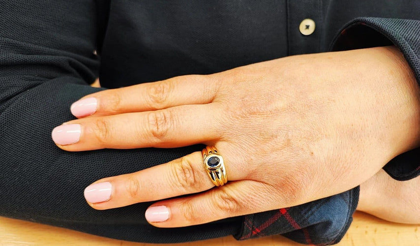 Bague 54.5 Bague jonc en or jaune 18K et saphir 58 Facettes Bag.Jonc.Sap1597