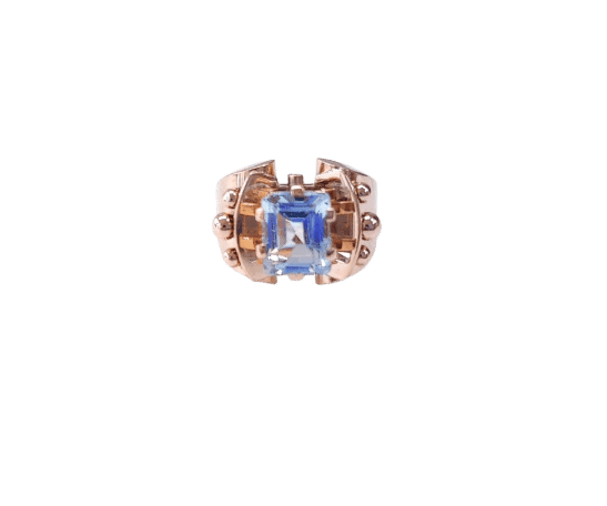 Bague 55 Bague Tank en or rose 18K sertie d’une aigue-marine 58 Facettes BagTank.A.M-1725