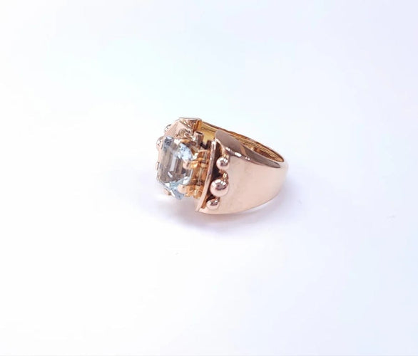 Bague 55 Bague Tank en or rose 18K sertie d’une aigue-marine 58 Facettes BagTank.A.M-1725