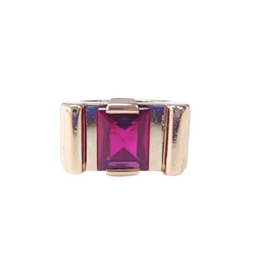 Bague 51 Bague tank en or jaune 18K sertie d’un rubis synthétique 58 Facettes Ba.Tank.RuSy1725