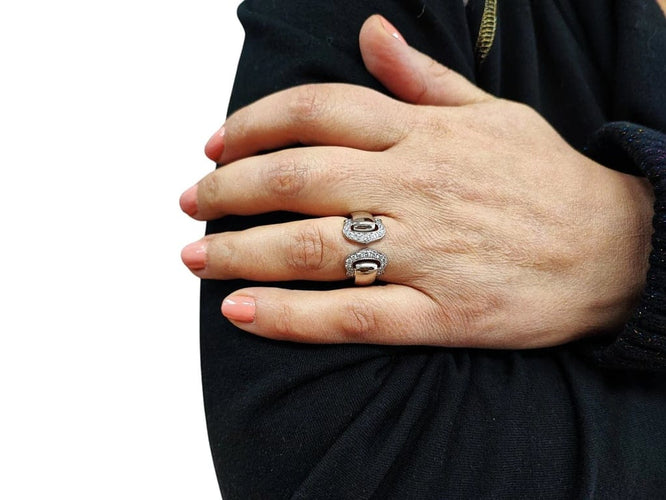 Bague 55 Cartier Collection C - Bague ouverte en or blanc et diamants 58 Facettes DV-Cartier-49