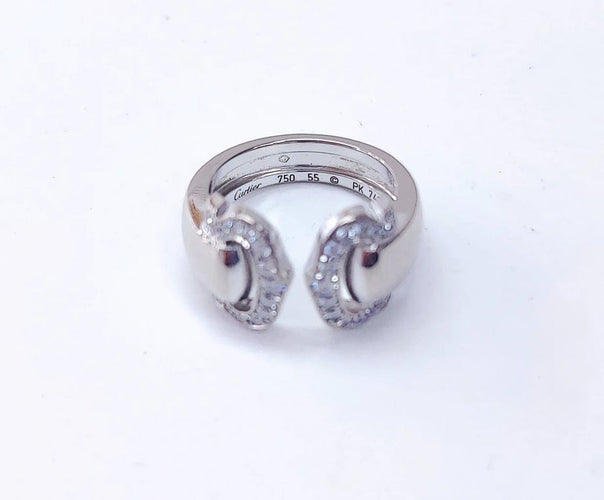 Bague 55 Cartier Collection C - Bague ouverte en or blanc et diamants 58 Facettes DV-Cartier-49
