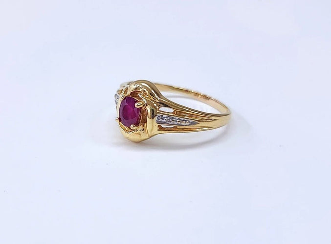 Bague 59 Bague jonc en or jaune 18K avec rubis et diamants 58 Facettes Bag.jonc.R-1801