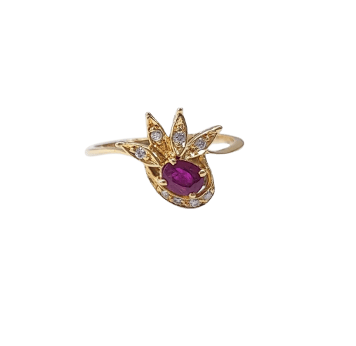 Bague 55 Bague en or jaune 18K avec rubis et diamants 58 Facettes Bag.etincl.1801