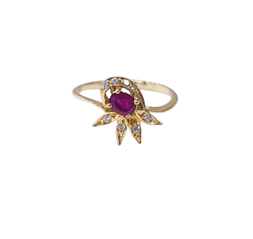 Bague 55 Bague en or jaune 18K avec rubis et diamants 58 Facettes Bag.etincl.1801