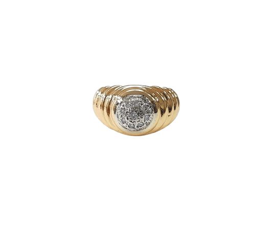 Bague 56 Bague jonc godronnée pavée en or jaune et or blanc, diamants 0,20 ct 58 Facettes Bag.Jonc.Dt.1969