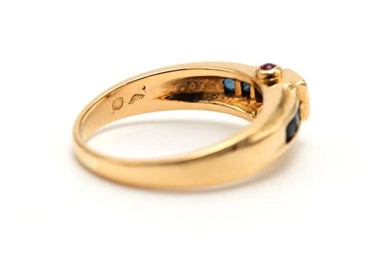 Bague 52 Bague contemporaine en or jaune 18 carats sertie de diamants, rubis et saphirs 58 Facettes 23176