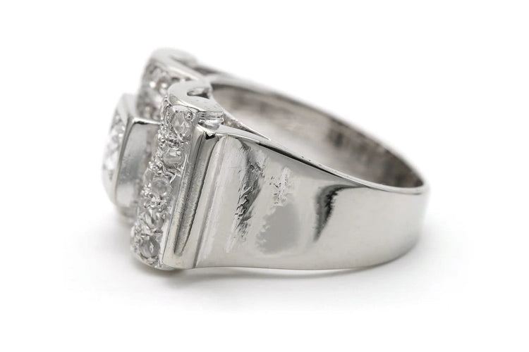 Bague 55 Bague Art déco sertie de diamants taille rose en or blanc 18 ct 58 Facettes 23293