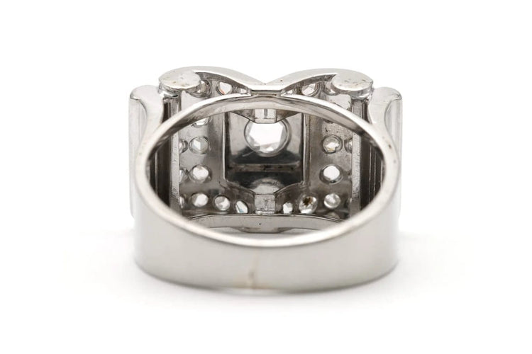 Bague 55 Bague Art déco sertie de diamants taille rose en or blanc 18 ct 58 Facettes 23293