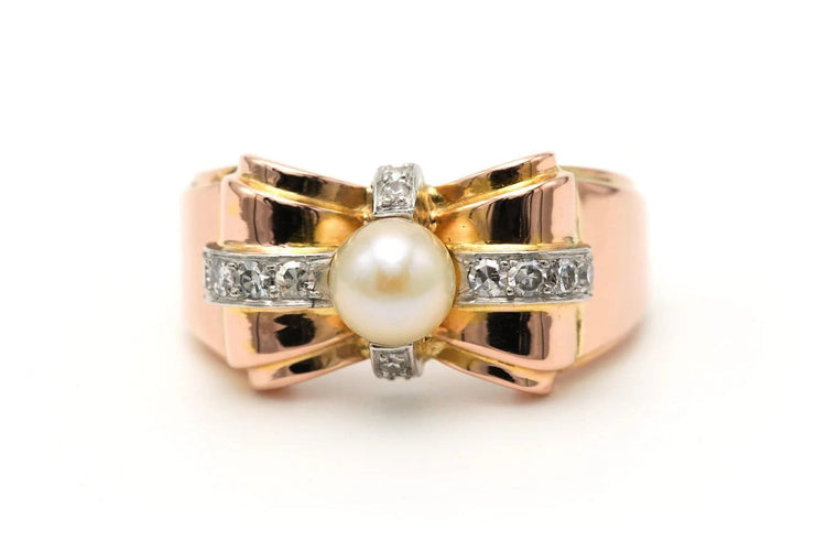 Bague 55 Bague Art déco en or jaune 18 carats, perle et diamants 0,24 ct 58 Facettes 23300