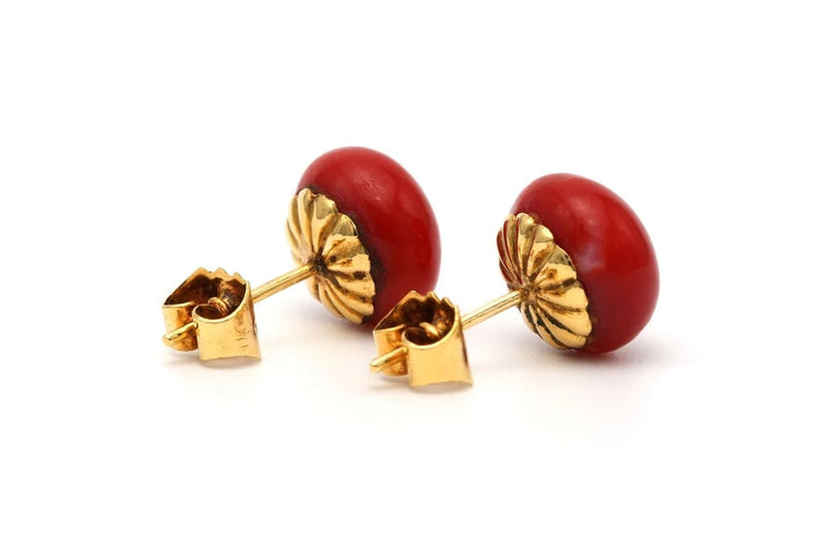 Boucles d'oreilles Art Déco - Boucles d’oreilles en or jaune 18 carats et corail 58 Facettes B798