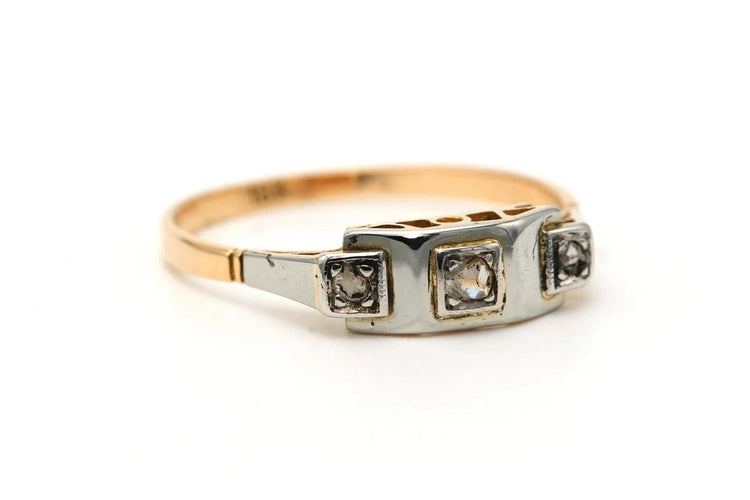 Bague 56 Art Déco - Bague en or jaune et blanc 18 carats et diamants 58 Facettes 23351