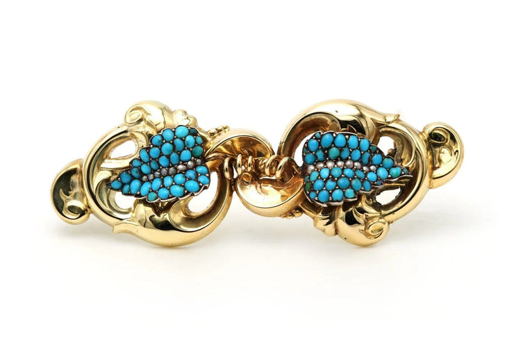 Broche Napoléon III - Broche en or jaune, perles et turquoises 58 Facettes 23349