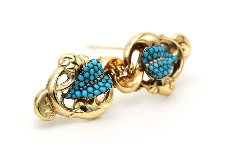 Broche Napoléon III - Broche en or jaune, perles et turquoises 58 Facettes 23349