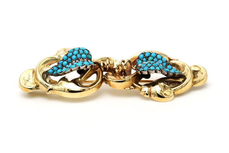 Broche Napoléon III - Broche en or jaune, perles et turquoises 58 Facettes 23349