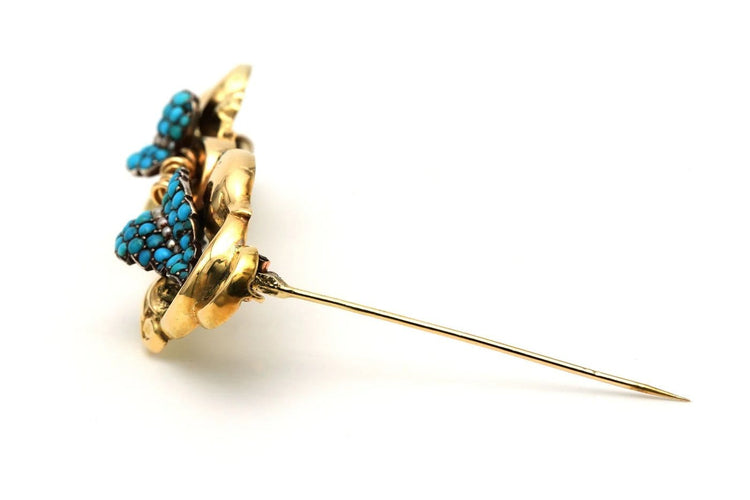 Broche Napoléon III - Broche en or jaune, perles et turquoises 58 Facettes 23349