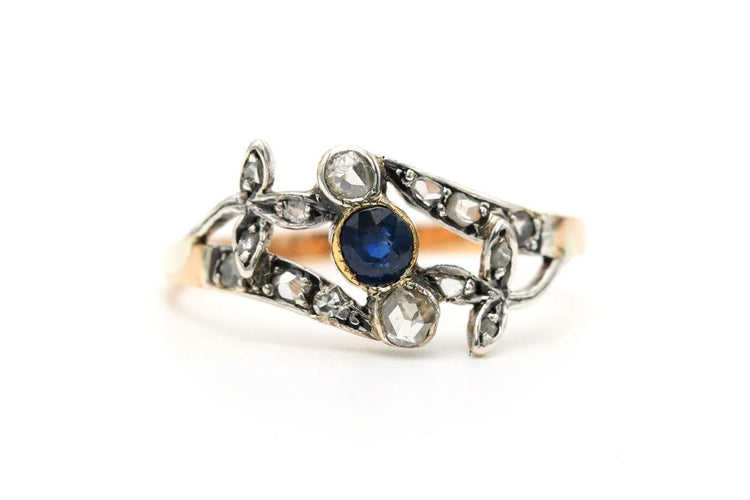 Bague 56 Art nouveau - Bague en or 18 carats, saphir et diamants 58 Facettes 23385