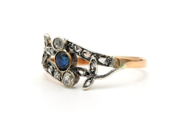 Bague 56 Art nouveau - Bague en or 18 carats, saphir et diamants 58 Facettes 23385