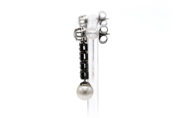 Boucles d'oreilles Art Déco - Boucles d’oreilles en or blanc 18 carats, perles et diamants taille rose 58 Facettes B808