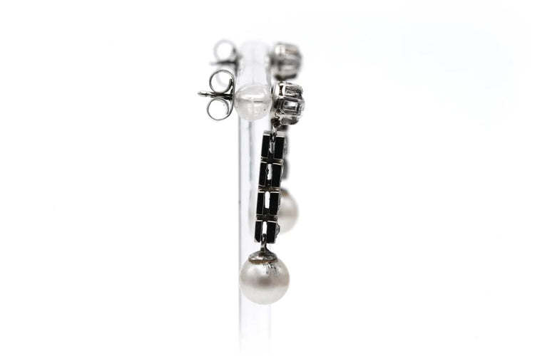 Boucles d'oreilles Art Déco - Boucles d’oreilles en or blanc 18 carats, perles et diamants taille rose 58 Facettes B808