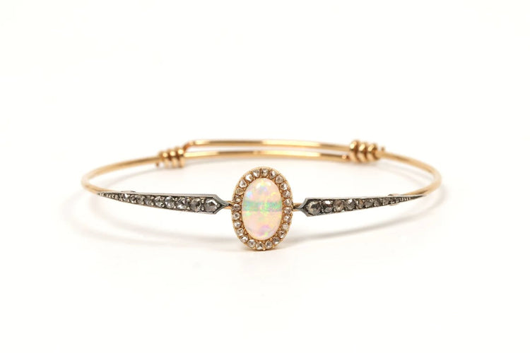Bracelet Style Wolfers - Bracelet Art nouveau en or jaune 18 carats, opale et diamants 58 Facettes 21497