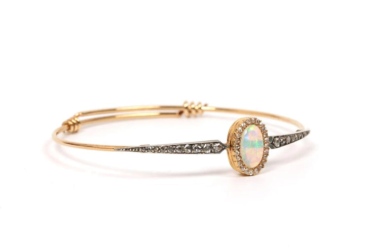 Bracelet Style Wolfers - Bracelet Art nouveau en or jaune 18 carats, opale et diamants 58 Facettes 21497