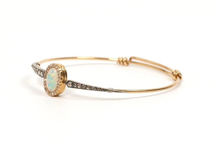 Bracelet Style Wolfers - Bracelet Art nouveau en or jaune 18 carats, opale et diamants 58 Facettes 21497