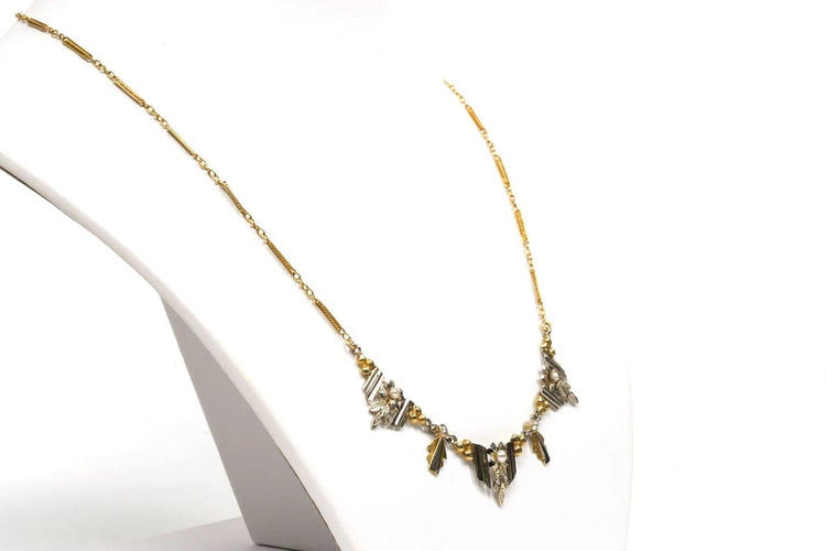 Collier Collier Art déco - Collier en or jaune et blanc 18 carats, perles et diamants 58 Facettes 21288