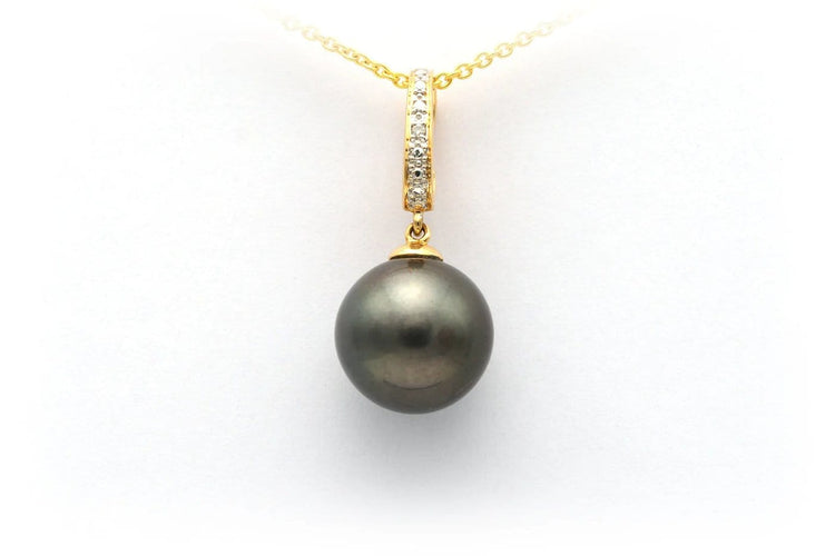 Pendentif Pendentif contemporain en or jaune 14 carats avec perle de Tahiti et diamants 58 Facettes 23047