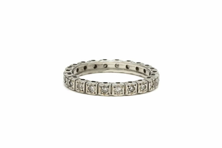 Bague 53 Art Déco - Bague en or blanc 18 carats sertie de diamants taille brillant 58 Facettes B504