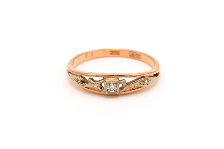 Bague 57 Bague en or rose et or blanc 14 carats sertie de diamants 58 Facettes 17572