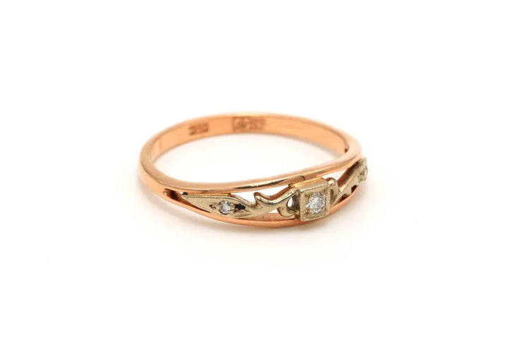 Bague 57 Bague en or rose et or blanc 14 carats sertie de diamants 58 Facettes 17572